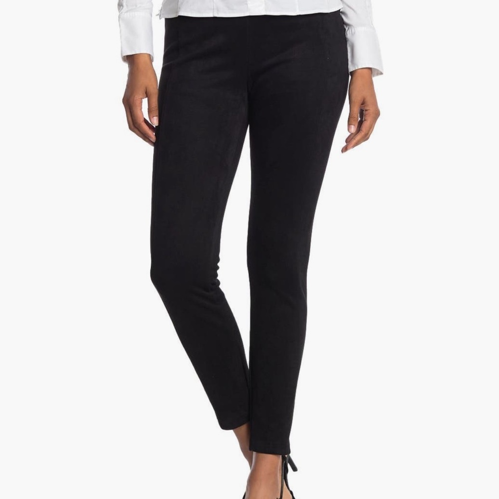 T Tahari || black seamed faux suede leggings